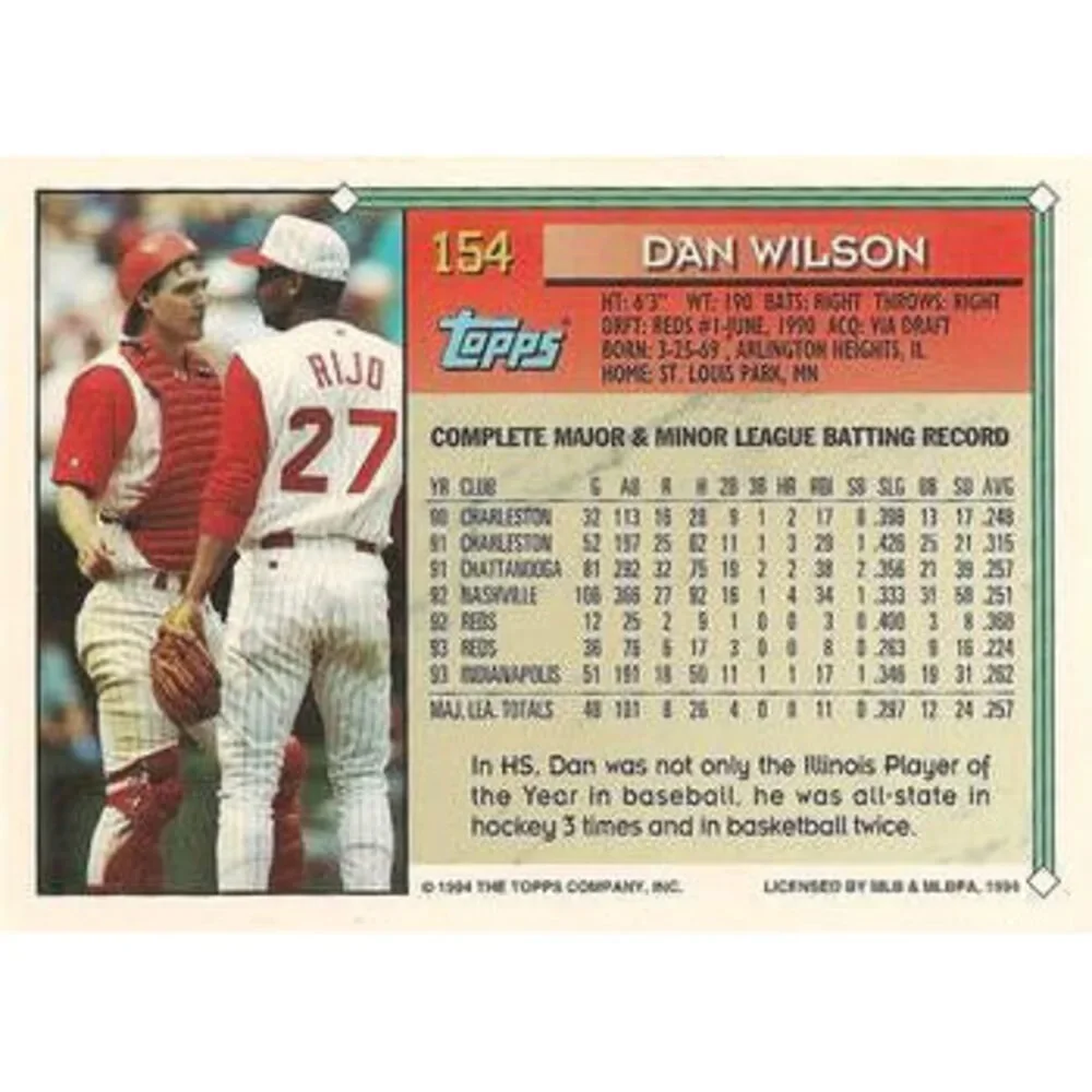 1994 Topps Dan Wilson # 154 Cincinnati Reds